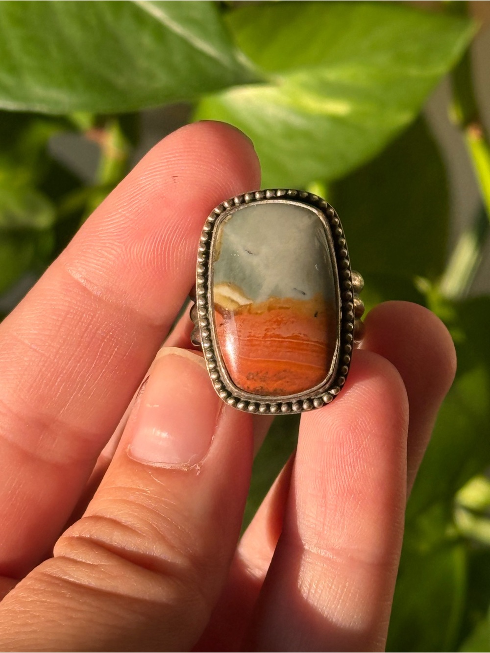 Polychrome Jasper hand stamped ring